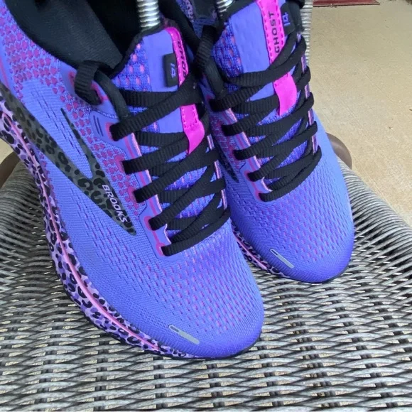 RARE Brooks 🦄 Ghost 14 🖤 Leopard Cheetah Athletic Running Shoes Black Purple 7.5 - Picture 7 of 12